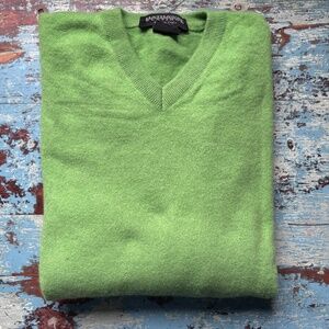 HATHAWAY PLATINUM 100% Cashmere Men's V-Neck Kelly Green Sweater L EUC